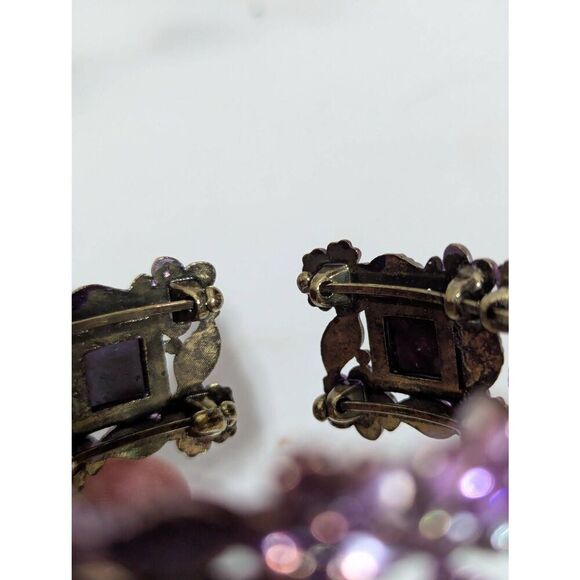 Elegant Square Deep Pink Gemstone Cuff Bracelet with Floral Trim Design - Picture 8 of 8